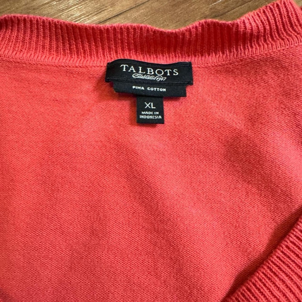 TALBOTS | Pima Cotton | Coral Button-Up Cardigan | 3/4 sleeves | soft & stretchy - Picture 4 of 6